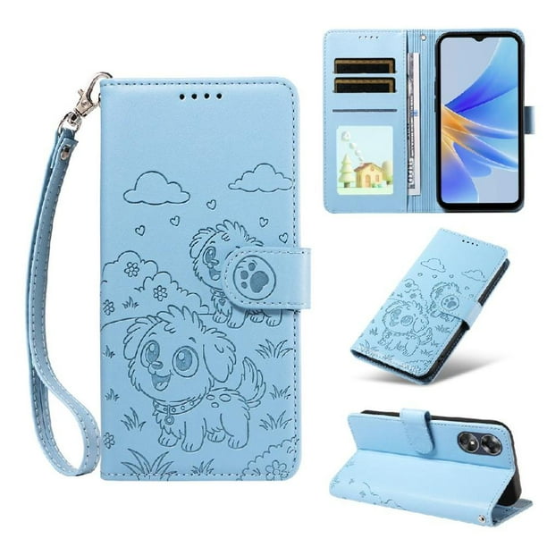 Funda Cartera GANGXUN con Diseño de Perrito en Relieve para OPPO A17/A17K , Protección 360° con Ranuras y Correa Desmontable