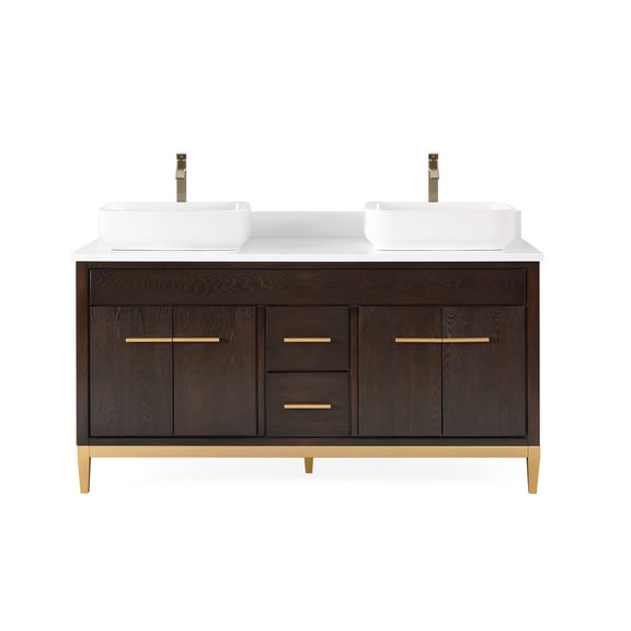 Tennant Brand 60" Espresso Wenge Double Sink Bathroom Vanity with White Quartz Top
