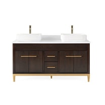 Tennant Brand 60" Espresso Wenge Double Sink Bathroom Vanity with White Quartz Top