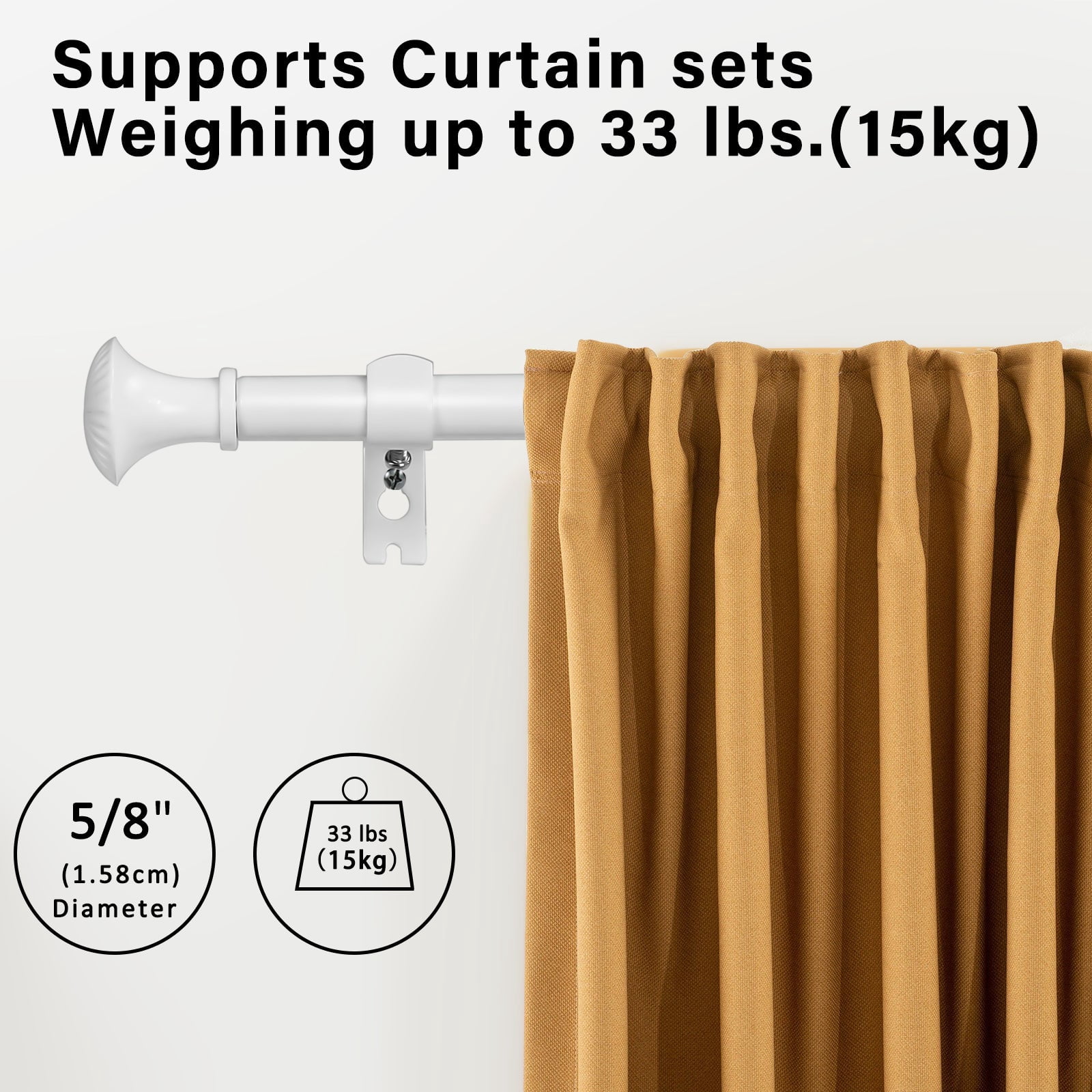 Ridicili 5/8" Telescoping Single Curtain Rods with Trumpet Finials,White, 48"-84"