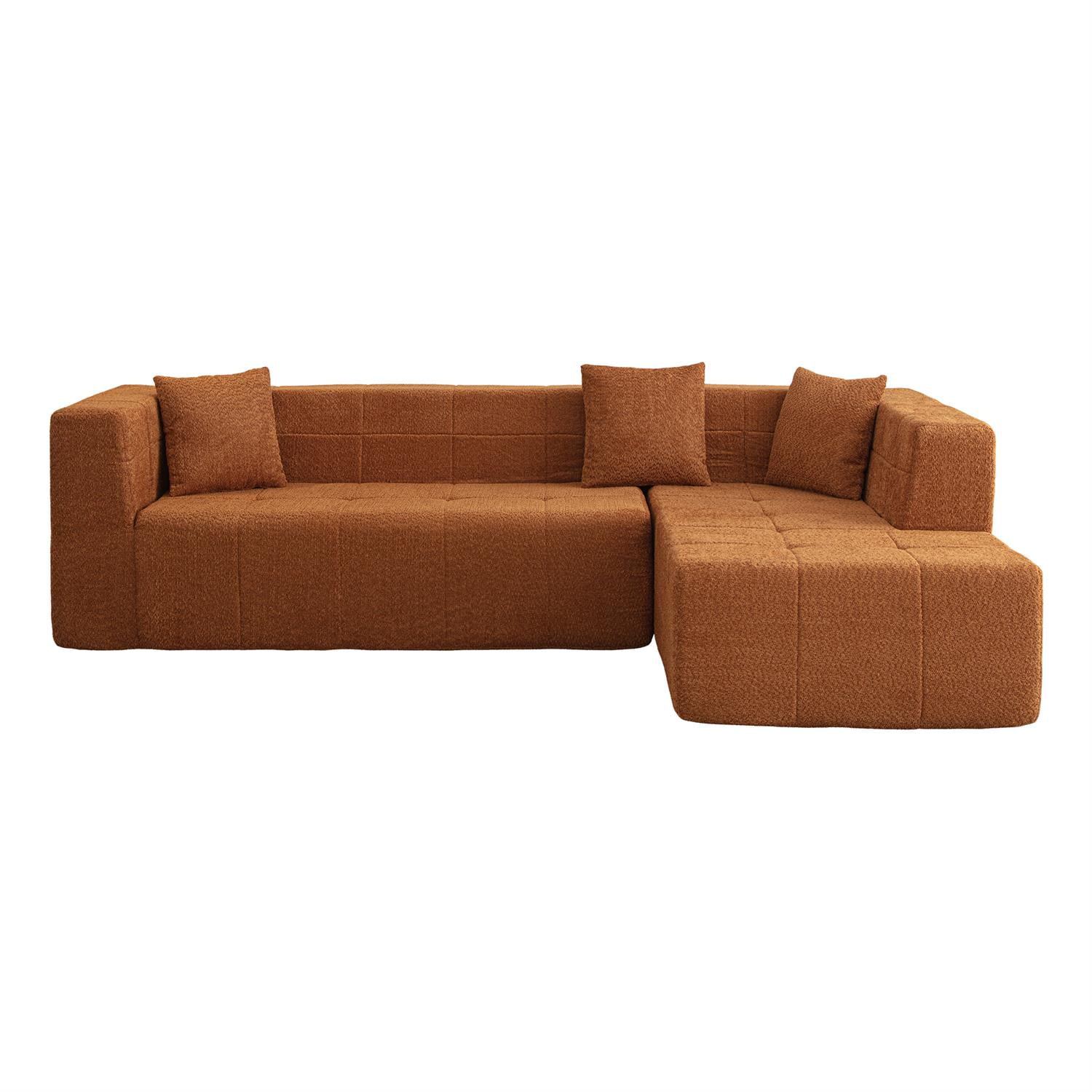 Demi Bonn 105" L-Shaped Modular Sectional Sofa Set with Chaise, Deep Seat Tufted Floor Couch for Living Room Decor, Orange