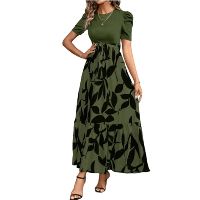 Vestido elegante estampado de cuello redondo
