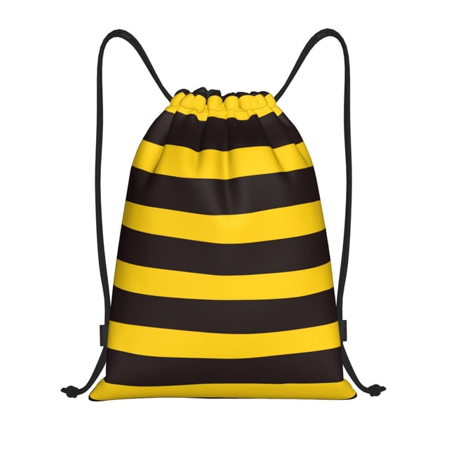 Saiise Bee Stripe Pattern Sports Drawstring Backpack - String Swim Gym Bag with Wet Proof Pocket for Women&Men-Medium