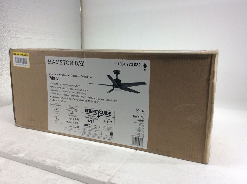 Hampton Bay Mara 54 In White Color Changing Integrated Led Indoor Outdoor Black Ceiling Fan With Light And Remote Control New Open Box Com - Hampton Bay 54 In Mara Indoor Outdoor Ceiling Fan