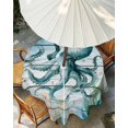 thumbnail image 3 of Outdoor Tablecloth with Umbrella Hole, Coastal Octopus Spillproof Waterproof Outdoor Table Cover, Nautical Starfish Seaweed Coral Wooden Patio Tablecloths for Party/Garden/Picnic, Round 54 inch, 3 of 9