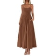 thumbnail image 1 of Vestido largo PRETTYGARDEN para mujer, fruncido, verano 2025, marrón, 1 of 9