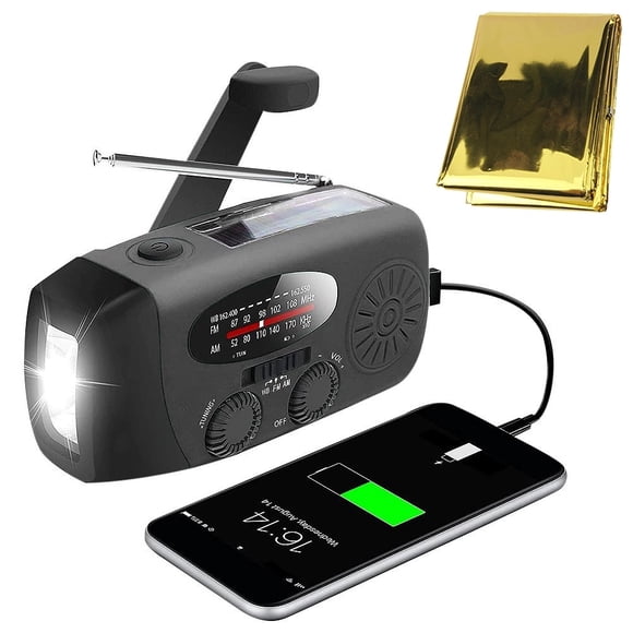 Vägradio med solcellsladdare och nödfilt / Nödradio och powerbank Svart Vägradio Endast Bl Bl