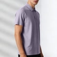 thumbnail image 6 of KeShDi Summer Mens T-Shirts Button down Men Solid-Color Casual Loose Fashion Ice-Silk Seamless Sweat-wicking Elastic Button Cedar Short Sleeve Turndown Collar Blouse Shirt Purple XL, 6 of 6