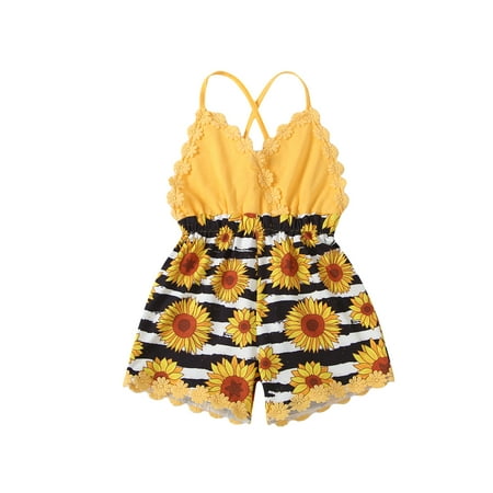 

Canrulo Toddler Baby Girls Sunflower Printed Suspender Jumpsuit Backless Romper Bodysuit Summer Clothes Outfits Yellow 3-6 Months