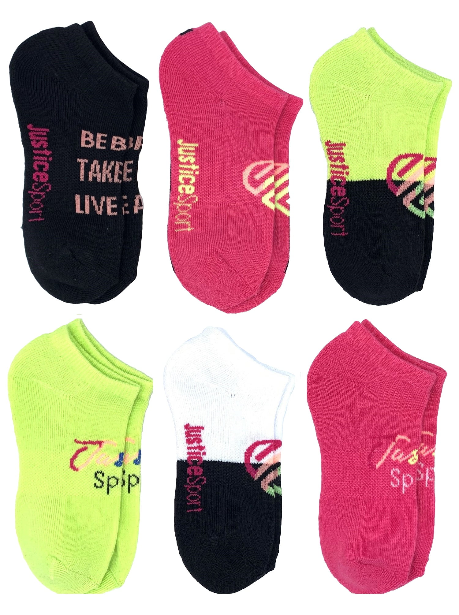 Justice, Girls No-Show Socks, 6-Pack, Sizes M-L