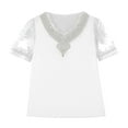 thumbnail image 4 of Women's V Neck Lace T-Shirt Summer Fashion Satin Feel Short Sleeve Net Yarn Top Stylish Undershirt for Layering, 4 of 4