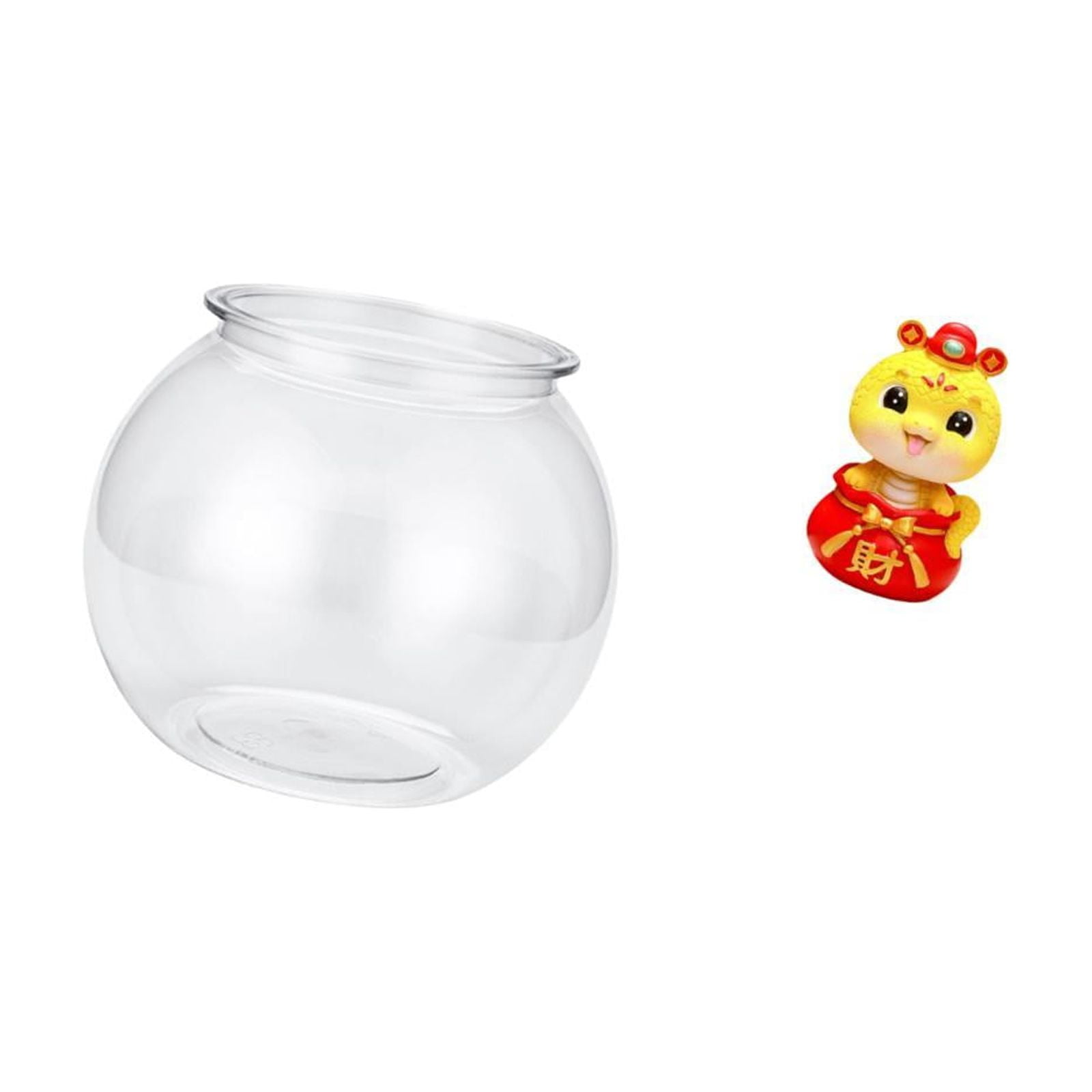 Desktop Aquarium Tank Transparent Small Fish Bowl Vase PP Material with Chinese Snake Statue for Home Office Decor