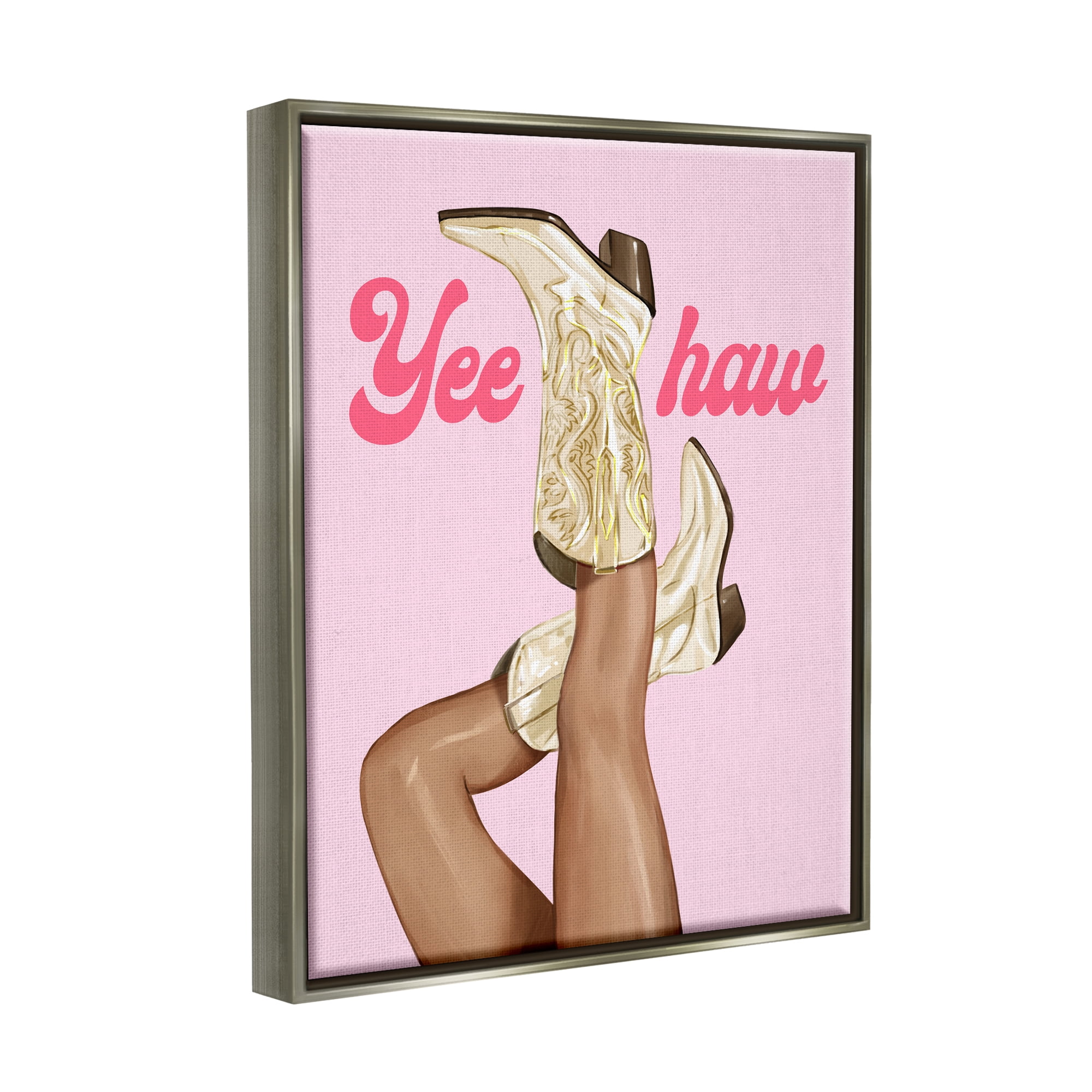Stupell Industries Yeehaw Cowgirl Boots Typography Painting Gray Floater Framed Canvas Art Print Wall Art, 25 x 31