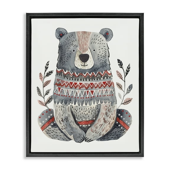 Stupell Industries Scandinavian Style Bear Animals Painting Black Floater Framed Canvas Art Print Wall Art, 17 x 21