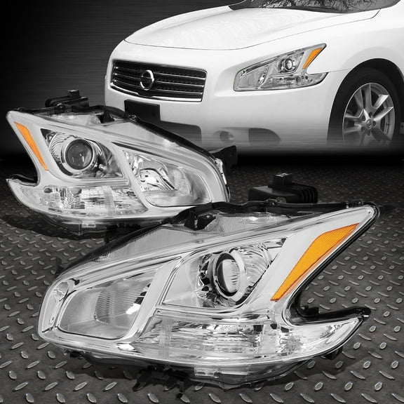 NUVISION for 09-14 Nissan Maxima Chrome Housing Amber Corner Projector Headlight Headlamp