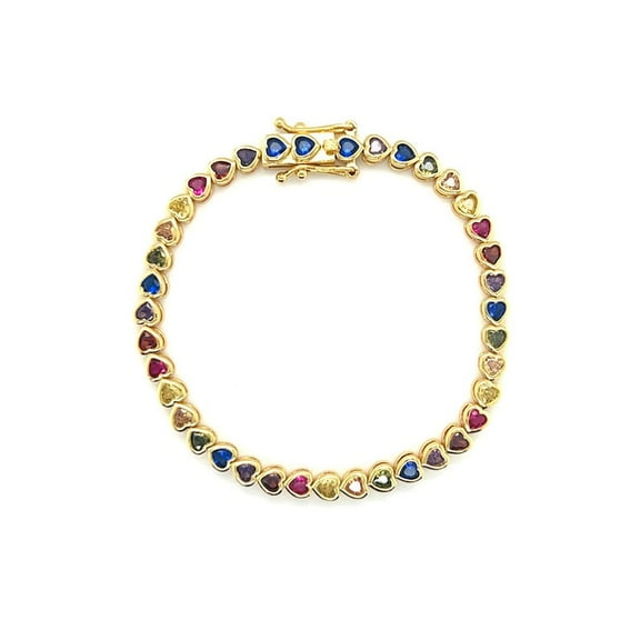 Colorful 4MM Heart cut CZ Sapphire Tennis Bracelet, Heart Bracelet, Womens Bracelet, Stackable Bracelet, Layering Bracelet