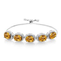 Gem Stone King 925 Sterling Silver Yellow Citrine Tennis Bracelet for Women (9.30 Cttw, Oval Checkerboard 9X7MM, Gemstone November Birthstone, Fully Adjustable up to 9 inch)