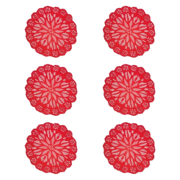 kowaku 6 Pieces Lace Placemats Dining Mat Non Slip Handmade Creative Vase Mat Cup Mat for Household Countertop Holiday Party Wedding Red