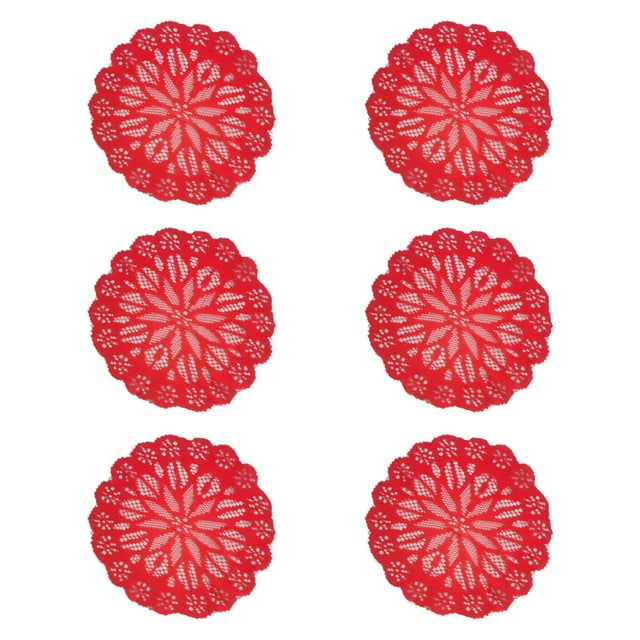 6 manteles individuales de encaje para vajilla, almohadillas para tazas, diseño retro artesanal, manteles de encaje para mesa de comedor, decoración Rojo