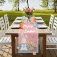 thumbnail image 4 of Happy Easter Table Runner, Cute Bunny Colorful Eggs Spring Flowers Pink Blue Washable Cotton Linen Table Runners 36 Inches Long, Dresser Scarf Runner for Nightstand/End Tables/Round Tables 13''x36'', 4 of 9