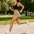 thumbnail image 7 of Cagogo Women Plus Size Elastic Waist Shorts with Pockets Quick Dry Sporty Running Yoga Workout Lounge Casual Athletic Bottoms, Beige M, 7 of 7