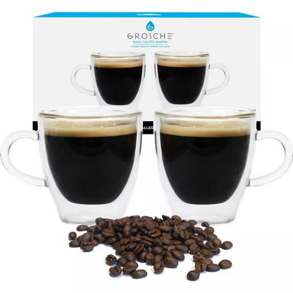 GROSCHE TURIN Double walled espresso cups, coffee mugs, shot cups for tea or coffee, 140 ml