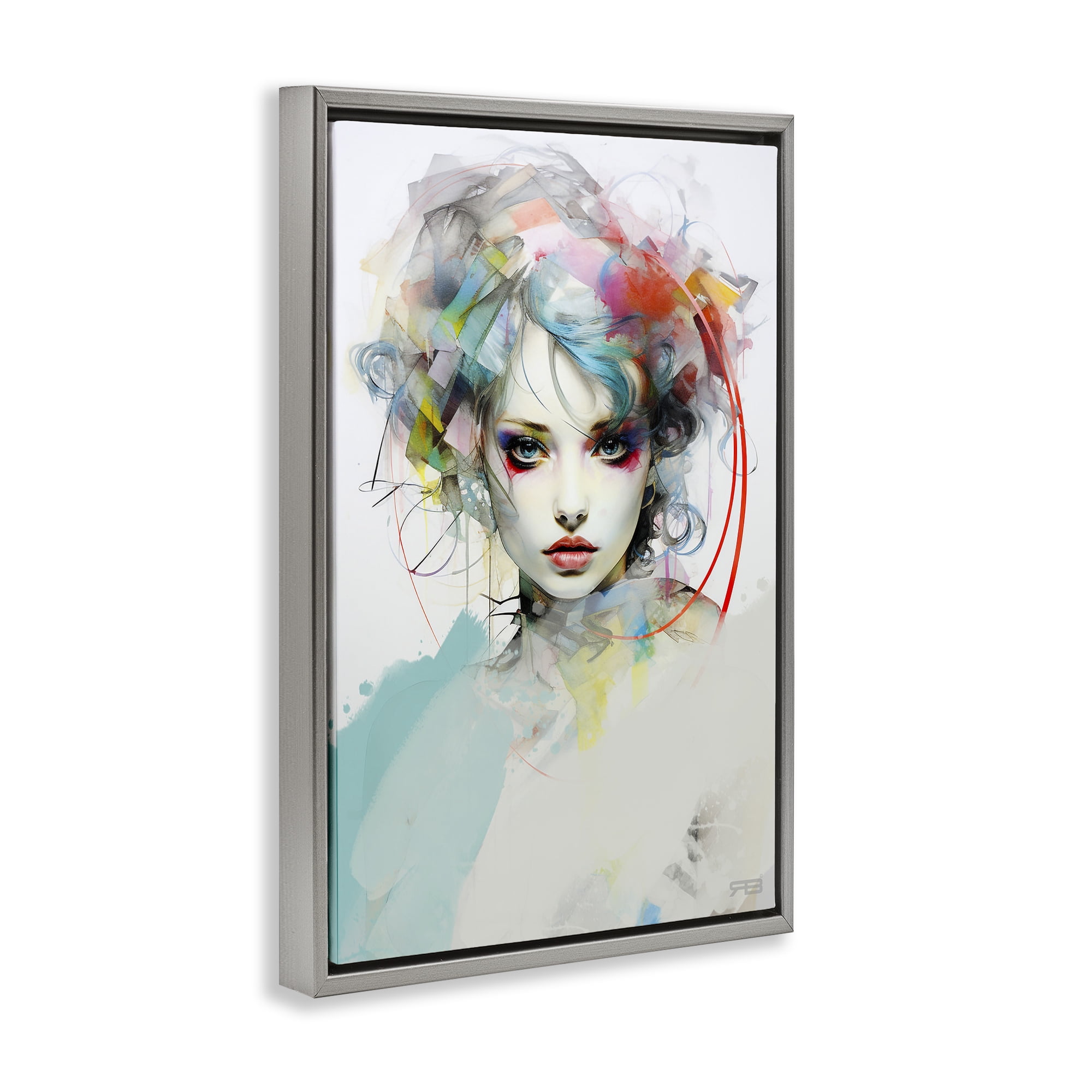 Stupell Industries Abstract Hair Visage Novelty Painting Gray Floater Framed Art Print Wall Art, 21 x 31