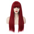 thumbnail image 4 of RightOn 28" Wine Red Wigs Straight Long Hair Wigs with Bangs Women Fashion Heat Resistant Synthetic Natural Looking Wig with Wig Cap, 4 of 6