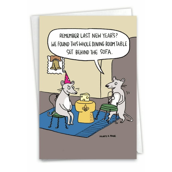 NobleWorks Funny New Year Greeting Card with 5 x 7 Inch Envelope (1 Card) Mice Dining C7654NYG