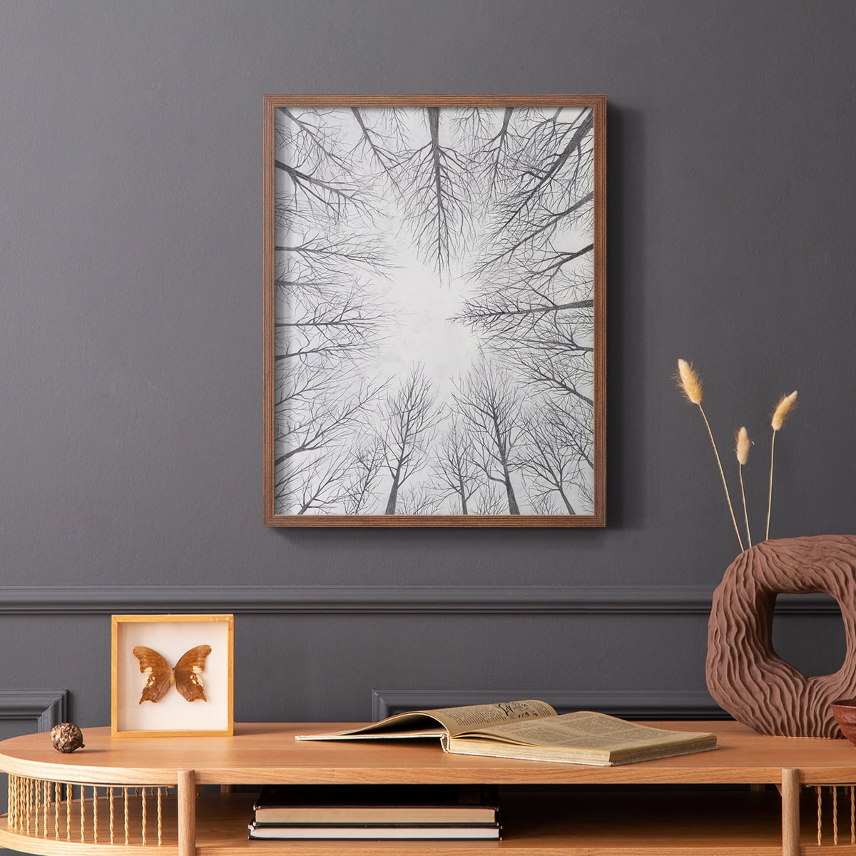 Deciduous Canopy I Framed Print in Brown Solid Wood Framed Print No Nail Hanging