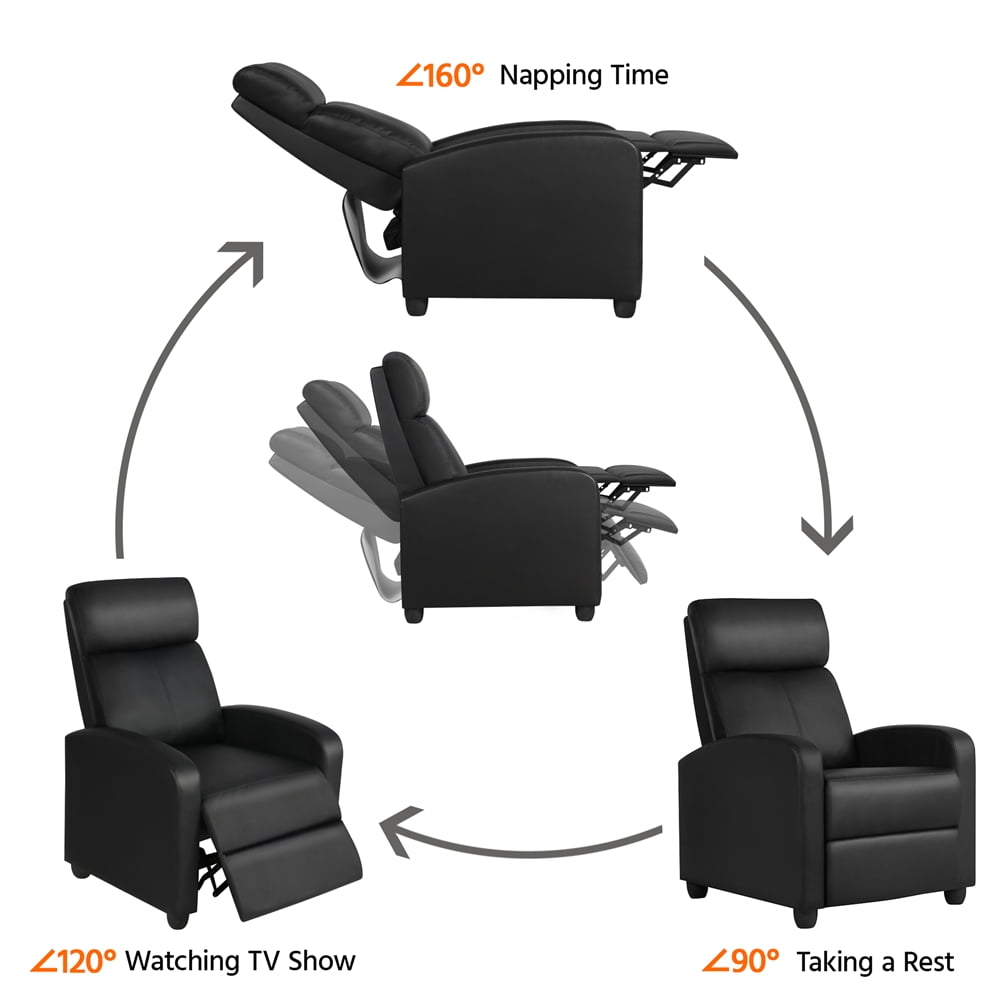 Renwick Faux Leather Push Back Theater Recliner, Set of 2, Black