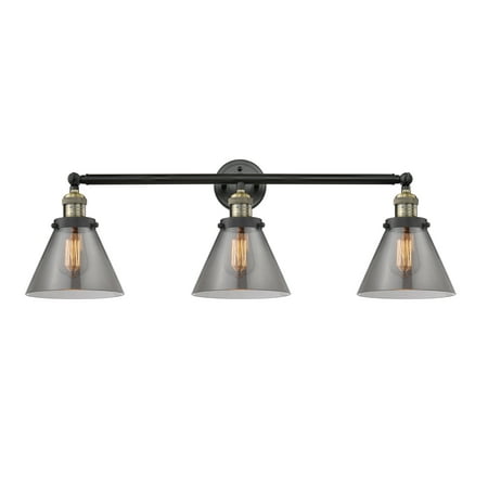 

Innovations 205-BAB-S-G43 Large Cone 3 Light Bath Vanity Light part of the Franklin Restoration Collection Black Antique Brass