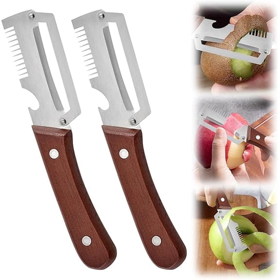 2PCS Premium Vegetable Peeler with Wooden Handle and Bottle Opener - Multifunctional Vegetable Peeler for Kitchen, Kitchen Gadgets Tool for Fruit Pumpkin Peeling Potato Carrot Veggie Peeler