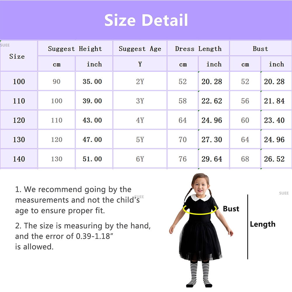 Wednesday Addams Costume Girls Peter Pan Collar Dress Short Sleeve  Halloween Outfit