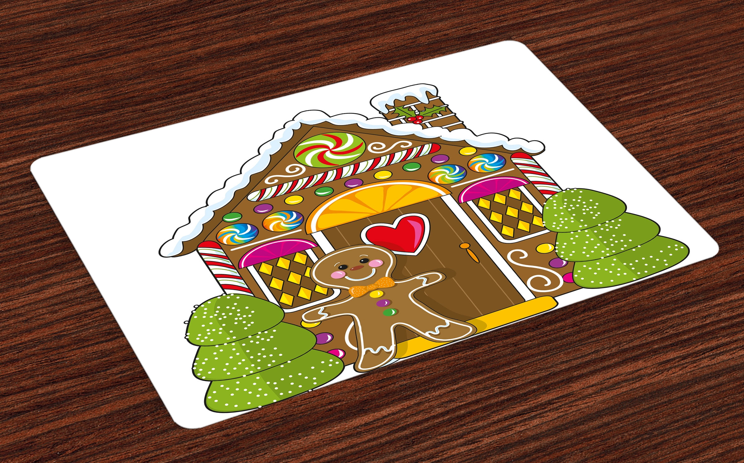Gingerbread Man Placemats Set of 4 Cute Gingerbread House with Colorful