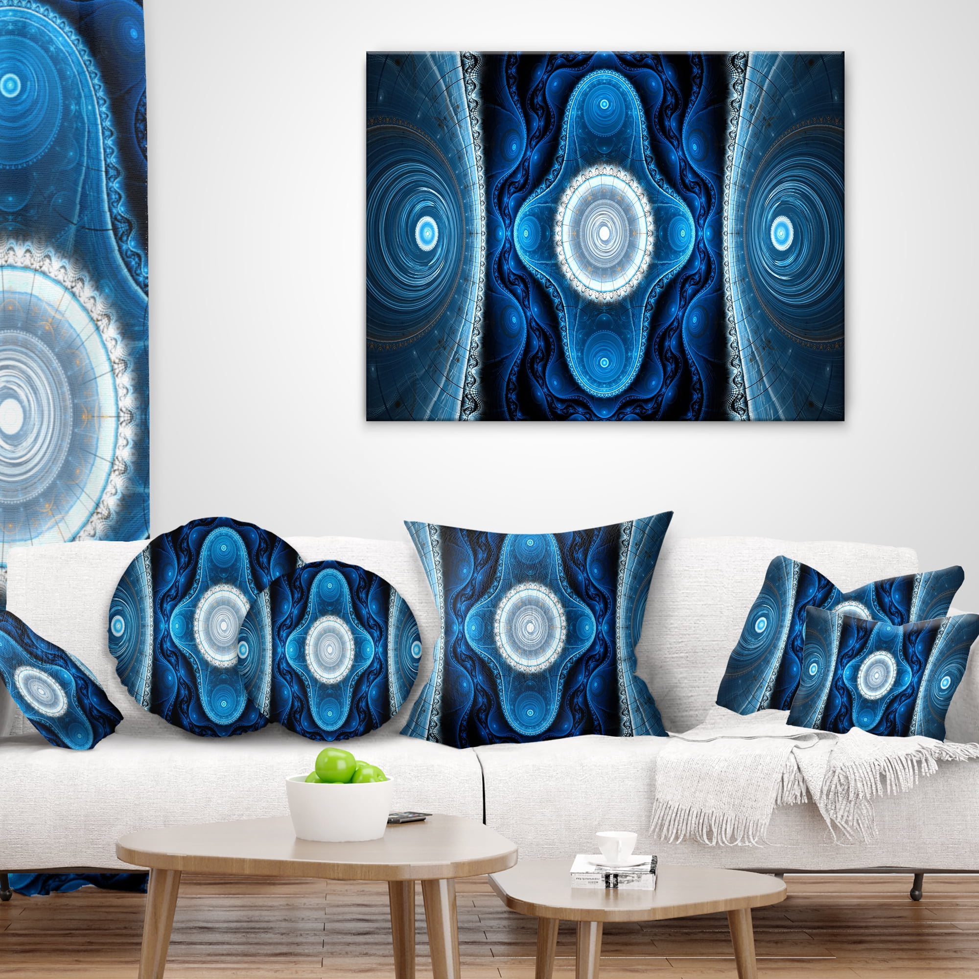 Designart Cabalistic Blue Fractal Design - Abstract Throw Pillow - 12x20