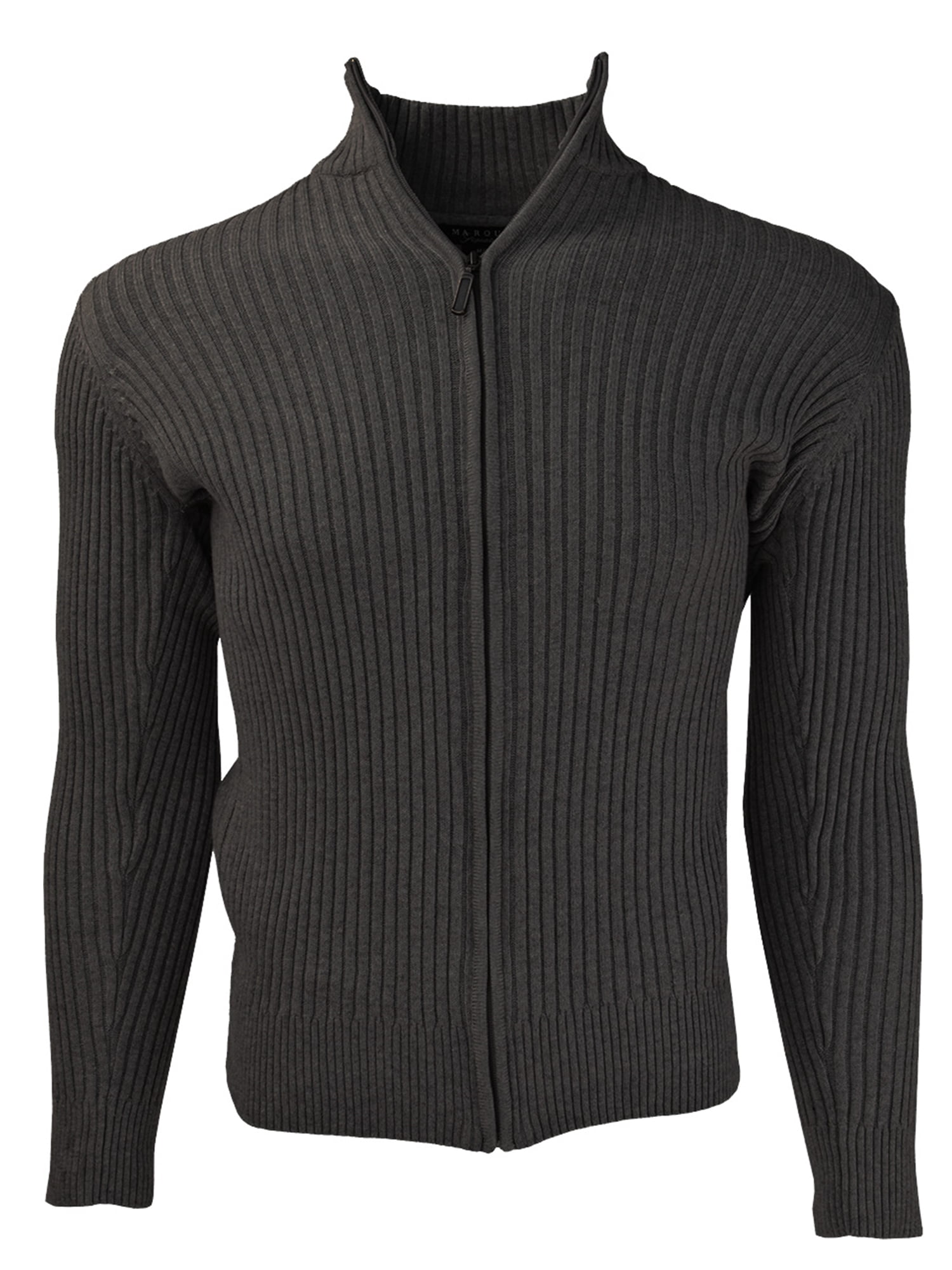 Charcoal Grey Full Zip Cotton Ribbed Mock Neck Sweater for Men M ...