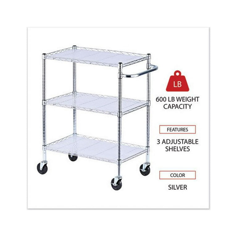 Alera 3-Shelf Wire Cart with Liners 34.5w x 18D x 40H Silver 600-lb Capacity