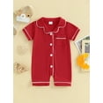 thumbnail image 3 of Jxzom Infant Baby Boy Girl Pajamas Rompers 0 3 6 12 18 24 Months Short Sleeve Solid Buttons Jumpsuit Overalls Summer Clothes, 3 of 8