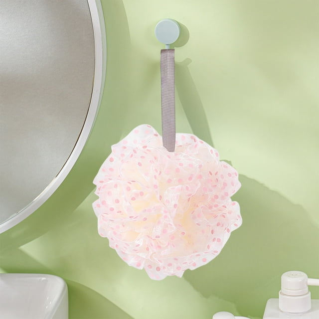 Birdeem Hanging Bath Sponge,7 Inch Shower Pouf with Loop,Quick Dry Double Layer Mesh Body Scrubber,Soft Polka Dot Bath Sponge for Gentle Exfoliation,Bathroom Shower Accessories