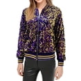 thumbnail image 1 of Veste de Baseball à Manches Longues avec Perles de Carnaval pour Femmes, Paillettes, Fermeture Éclair, Veste Décontractée, Manteau Décontracté pour Femmes, Violet TG, 1 of 6