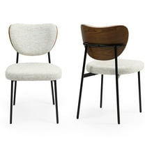 Set of 2 Bethel Beige Washed Woven Fabric Dining Chair with Black Metal Legs