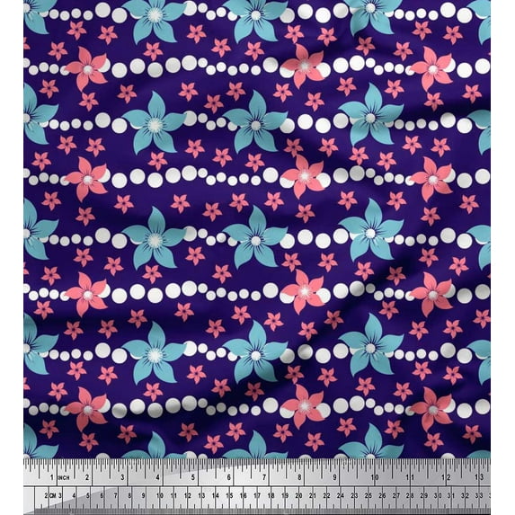 Soimoi Satin Silk Fabric Dot & Floral Artistic Print Fabric by Yard 42 Inch Wide