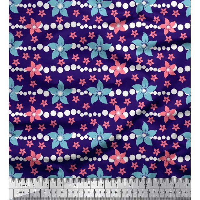 Soimoi Poly Georgette Fabric Dot & Floral Artistic Print Fabric by The Yard 52 Inch Wide