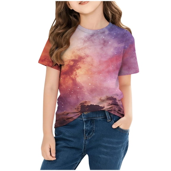 Fnooota Girls T Shirts, Printed Soft Short Sleeve Crew Neck Summer Tops Multicolor Size 10-12