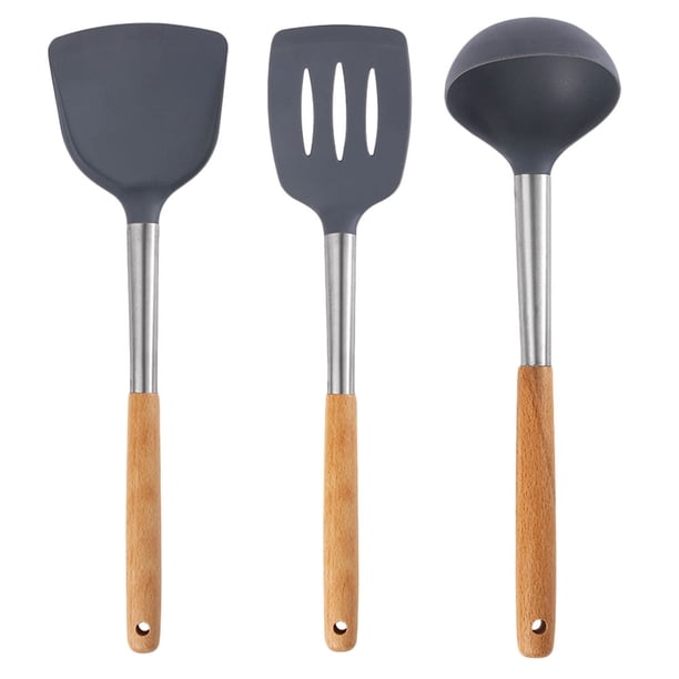 1 juego de espátula y cuchara para cocinar, práctico juego de utensilios de cocina (gris)
