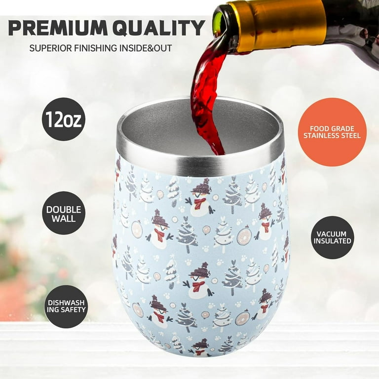 12OZ Christmas Stainless Steel Wine Tumbler with lid. Stemless Double Wall  Insulated Wine Tumbler. Christmas Wine Glass is suitable for different ...