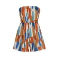 thumbnail image 4 of Summer Strapless Romper for Women Casual Graphic Print Short Jumpsuit with Pocket Stretchy Wide Leg Onesie Playsuit, Orange, L, 4 of 7