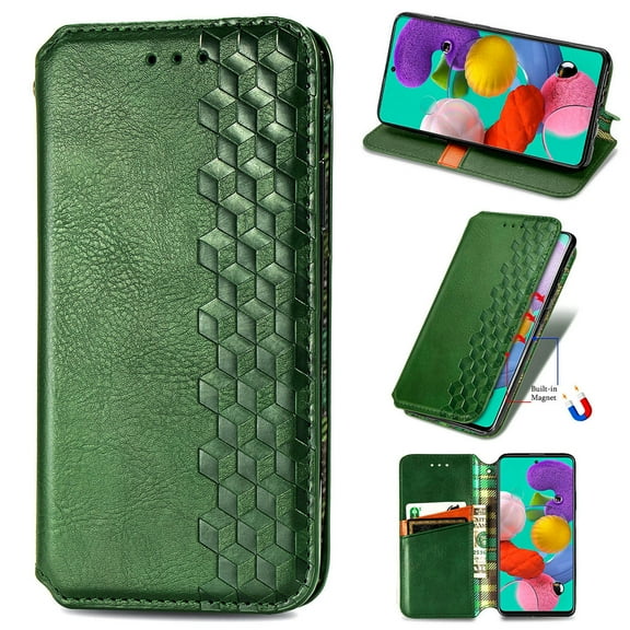 Dteck Case For Samsung Galaxy A71 4G (6.7 inches),Luxury Leather Wallet Card Holder Flip Cover Protective Shockproof Kickstand Phone Case ,Green