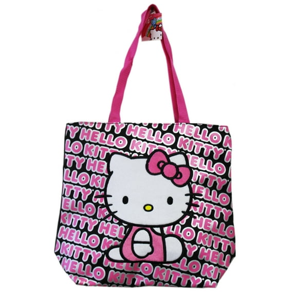 Hello Kitty Spelled Name Pattern Fuzzy Patch Medium Size Tote Bag